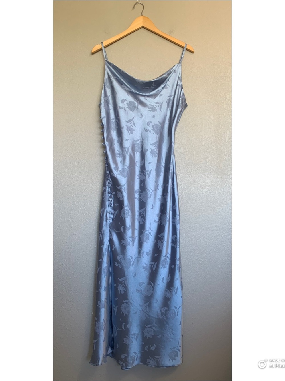Lulus XL All About You Slate Blue Floral Jacquard Satin Midi Dress NWT FLAW - Picture 3 of 17